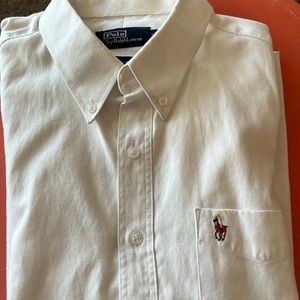 Men’s button up white polo by Ralph Lauren shirt
